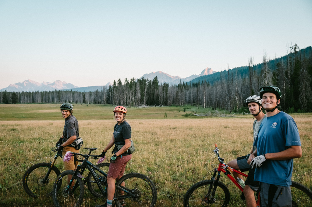 The group poses on a mountain bike ride near Stanley, ID