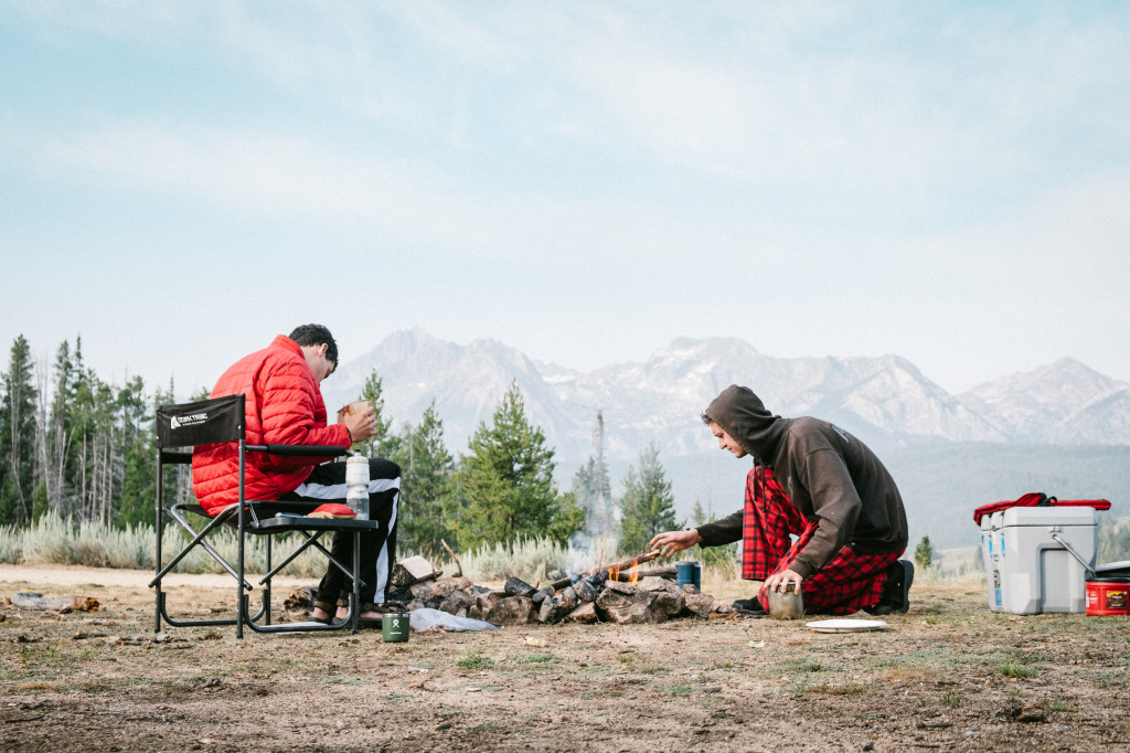 Making coffee in front of the Sawtooth Mountains, Idaho