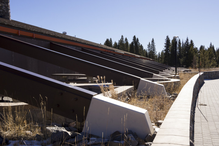 Mid century accents on the exterior of the Canyon Dining Hall in Yellowstone National Park