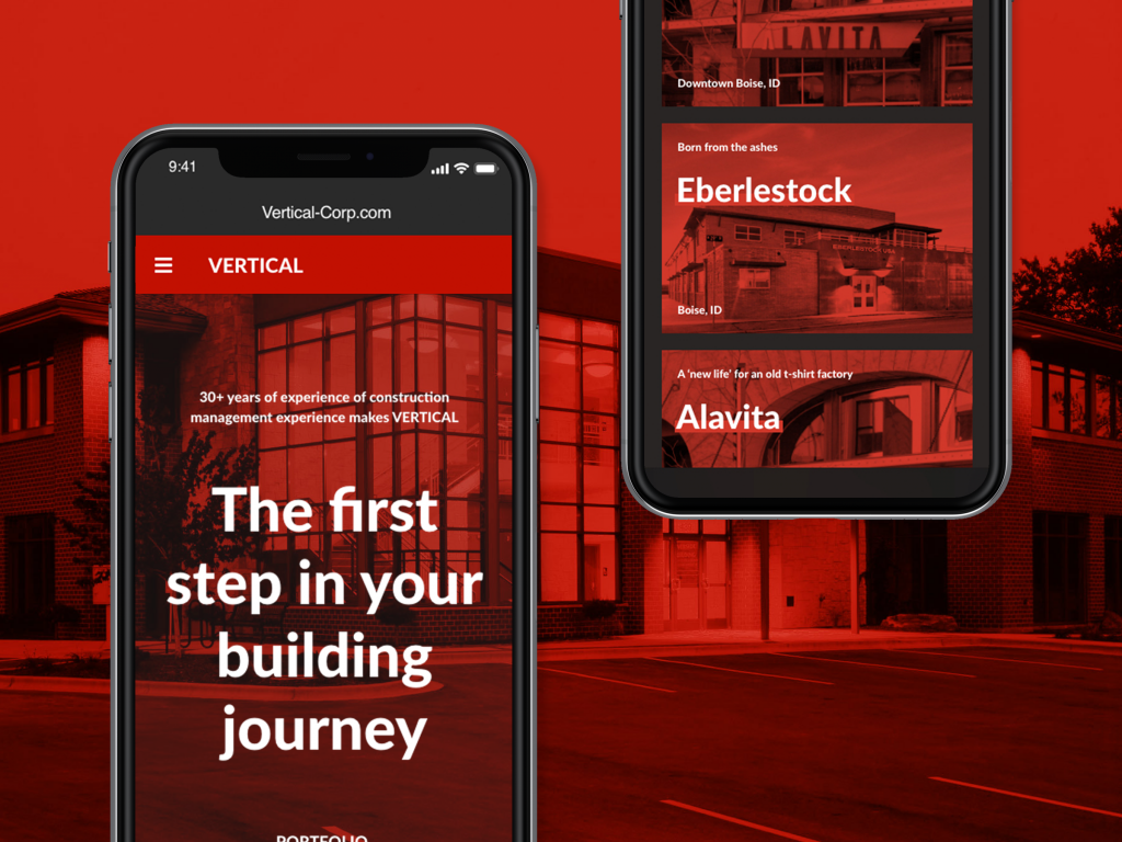 Mobile view of Vertical Construction website homepage